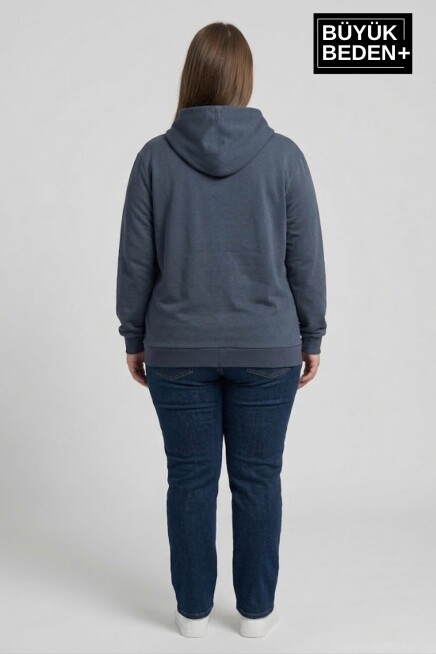 Kadın Büyük Beden Fermuarlı Kapüşonlu ince Sweatshirt Hırka - Rahat Kalıp SPR26BHR960