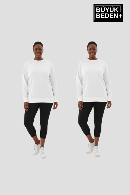 Kadın Büyük Beden Bisiklet Yaka 2’li Set-Rahat Kalıp İnce Sweatshirt SPR26BSWK956+2