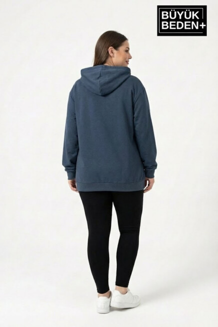 Kadın Büyük Beden Kapşonlu A Baskılı ince Swatshırt SPR26BSWK957-12