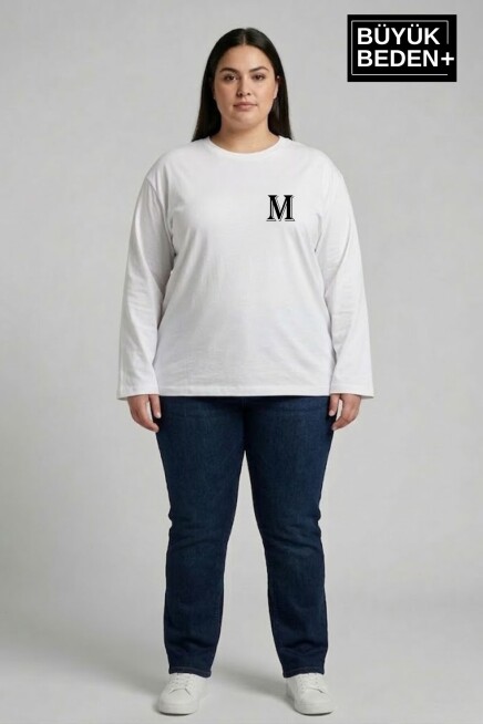 Kadın Büyük Beden M Baskılı 2 İplik Bisiklet Yaka Tişört SPR26BTSK942-13