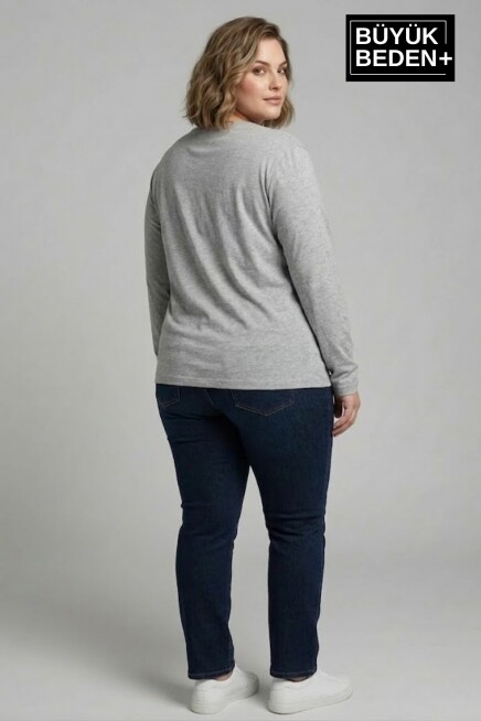 Kadın Büyük Beden M Baskılı 2 İplik Bisiklet Yaka Tişört SPR26BTSK942-13