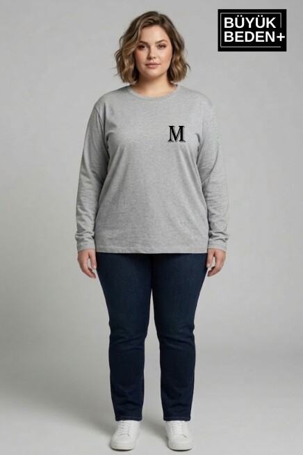 Kadın Büyük Beden M Baskılı 2 İplik Bisiklet Yaka Tişört SPR26BTSK942-13