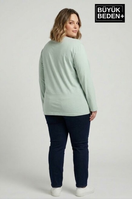 Kadın Büyük Beden Milano İtalia Baskılı 2 İplik Bisiklet Yaka Tişört SPR26BTSK942-9