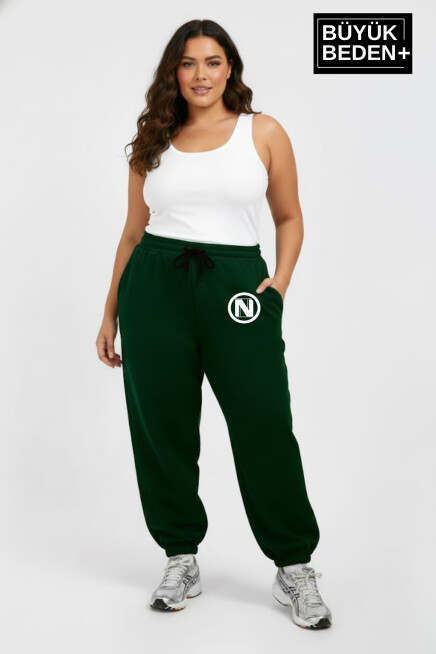 Kadın Büyük Beden N Logolu Paça Lastikli Rahat Kesim Jogger İnce Eşofman Altı SPR26BEAK951-4