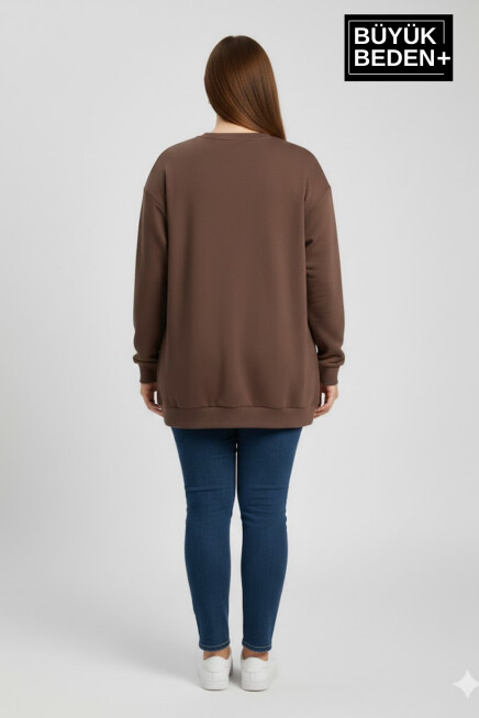 Kadın Büyük Beden New York Baskılı Bisilet Yaka İnce Sweatshirt SPR26BSWK956-5