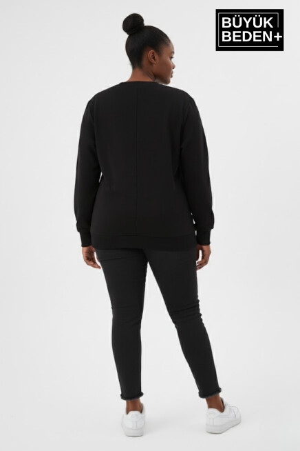 Kadın Büyük Beden NY Newyork Baskılı Bisiklet Yaka ince Sweatshirt SPR26BSWK956-15