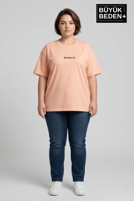Kadın Büyük Beden Orta Brooklyn Baskılı  3xl-6xl Bisiklet Yaka Tshırt SPR25BTSK510-8