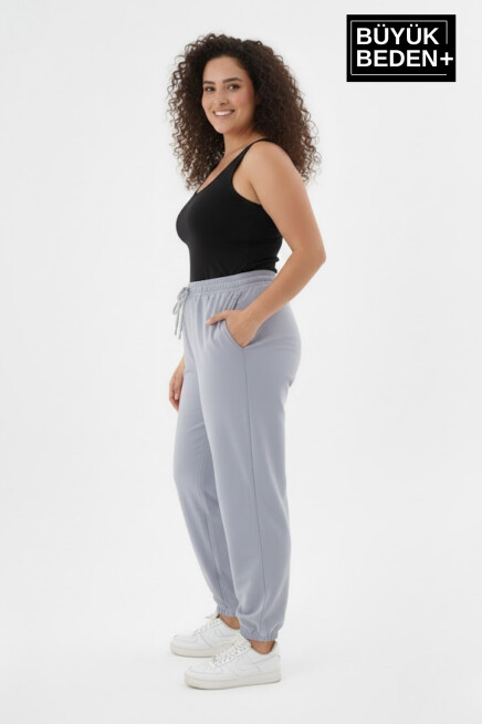 Kadın Büyük Beden Paça Lastikli İki İplik Rahat Kalıp ince Eşofman Altı SPR26BEAK951