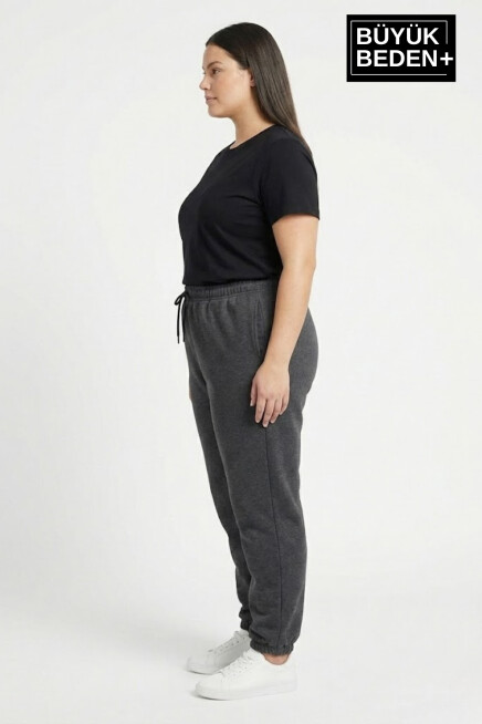 Kadın Büyük Beden Paça Lastikli İki İplik Rahat Kalıp ince Eşofman Altı SPR26BEAK951