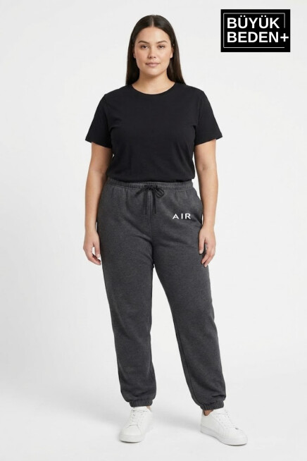 Kadın Büyük Beden Paça Lastikli Rahat Kalıp AR Baskılı İnce Eşofman Altı SPR26BEAK951-1