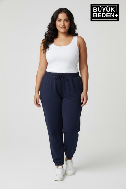Kadın Büyük Beden Üçlü Jogger Paça Lastikli İnce Eşofman Altı Seti SPR26BEA951+3