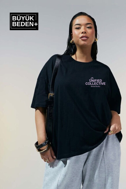 Kadın Büyük Beden Unified Collective Baskılı 3xl-6xl Bisiklet Yaka Tshırt SPR26BTSK510-10