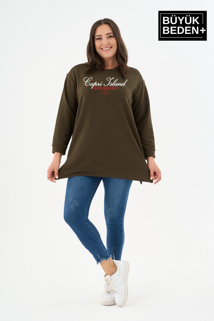Kadın Tunik Büyük Beden Capri Island Baskılı ince Sweatshırt SPR26BTK990-1