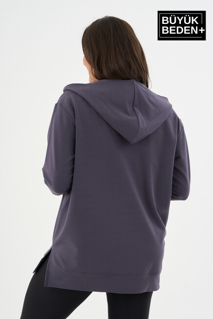 Kadın Tunik Büyük Beden M Baskılı Fermuarlı Kapşonlu Sweat Hırka SPR26BTK955-4