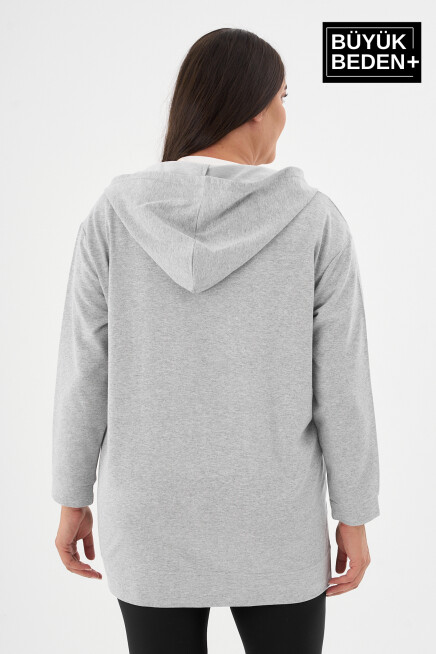 Kadın Tunik Büyük Beden M Baskılı Fermuarlı Kapşonlu Sweat Hırka SPR26BTK955-4