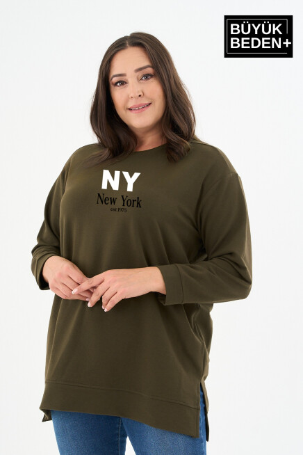 Kadın Tunik Büyük Beden NY NEWYORK Baskılı ince Sweatshırt SPR26BTK990-1