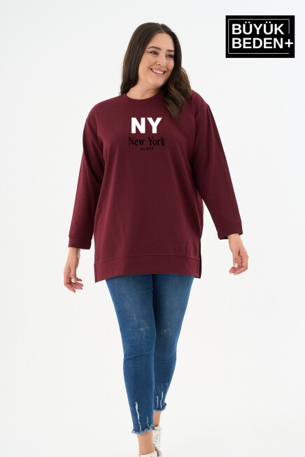 Kadın Tunik Büyük Beden NY NEWYORK Baskılı ince Sweatshırt SPR26BTK990-1