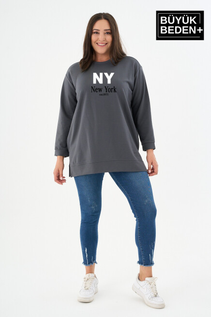 Kadın Tunik Büyük Beden NY NEWYORK Baskılı ince Sweatshırt SPR26BTK990-1