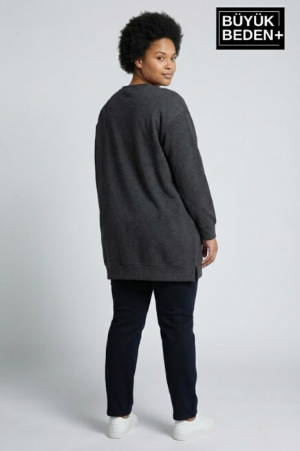 Kadın Tunik Büyük Beden NY NEWYORK Baskılı ince Sweatshırt SPR26BTK990-1