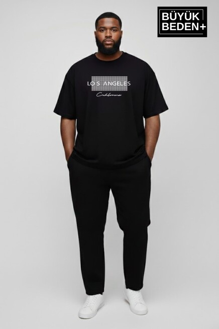 Erkek Büyük Beden Los Angeles Baskılı 3xl-6xl Bisiklet Yaka Tshırt SPR26BTS510-18
