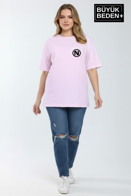 Kadın Büyük Beden N Baskılı 3xl-6xl Bisiklet Yaka Tshırt SPR26BTSK510-19