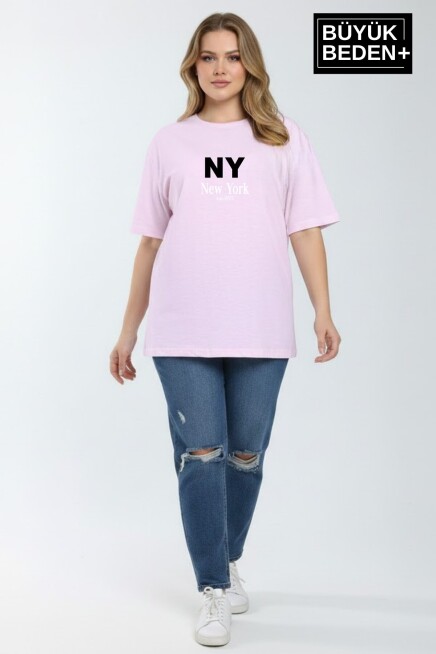 Kadın Büyük Beden NY New York  Baskılı 3xl-6xl Bisiklet Yaka Tshırt SPR26BTSK510-15