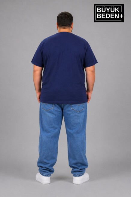 Süperlife Büyük Beden Erkek V Yaka Pamuklu Basic Tişört Lacivert 3XL-6XL SPR26BTS509