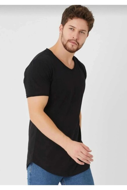  Erkek Pis yaka Oval Kesim Basic T-Shirt