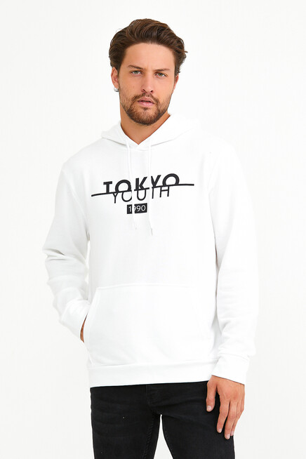 Erkek Kapşonlu Regular Fit Tokyo Baskılı İnce Sweatshirt SPR22SW164