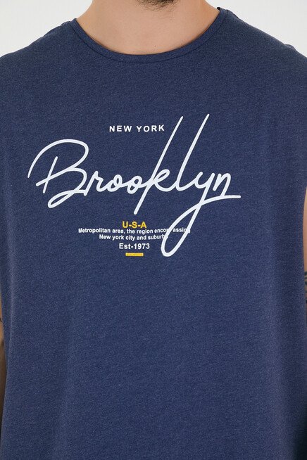 Erkek Bisiklet Yaka Regular Fit Brooklyn Baskılı Tişört SPR22TS115