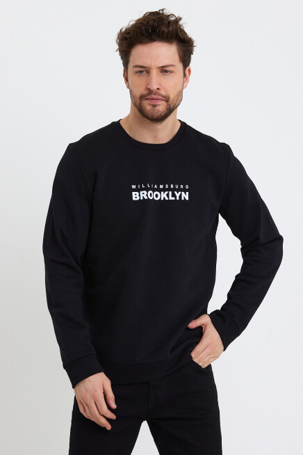 Erkek Bisiklet Yaka Rahat Kalıp 3 iplik Kalın Brooklyn Baskılı Sweatshirt SPR24sw29