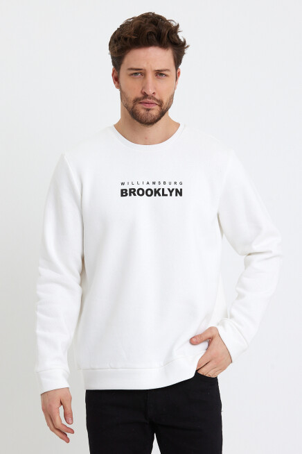 Erkek Bisiklet Yaka Rahat Kalıp 3 iplik Kalın Brooklyn Baskılı Sweatshirt SPR24sw29