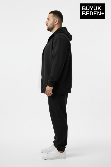 Büyük Beden Erkek Fermuarlı Kapüşonlu Sweatshirt Hırka - Rahat Kalıp SPR26BHR960