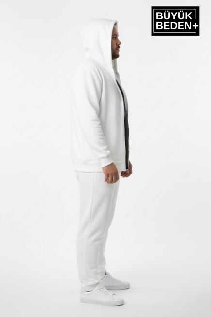 Büyük Beden Erkek Fermuarlı Kapüşonlu Sweatshirt Hırka - Rahat Kalıp SPR26BHR960