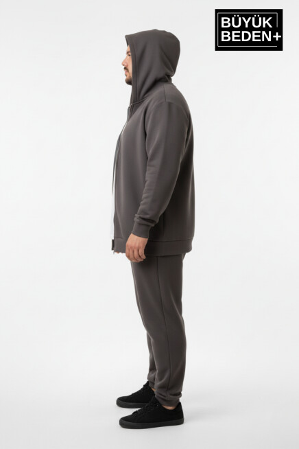 Büyük Beden Erkek Fermuarlı Kapüşonlu Sweatshirt Hırka - Rahat Kalıp SPR26BHR960