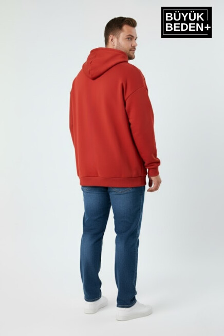 Erkek Büyük Beden AR Baskılı Kapüşonlu Sweatshirt SPR26BSW963