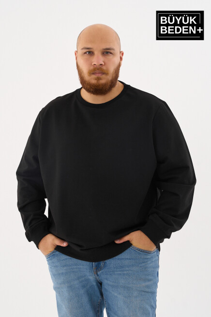 Erkek Büyük Beden Bisiklet Yaka ince Sweatshirt SPR24BSW56