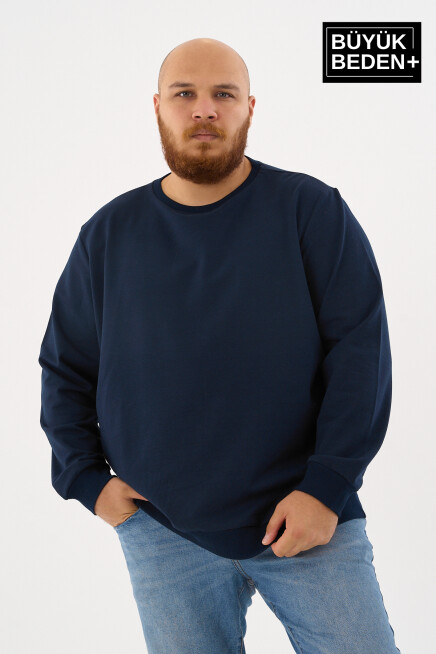 Erkek Büyük Beden Bisiklet Yaka ince Sweatshirt SPR24BSW56