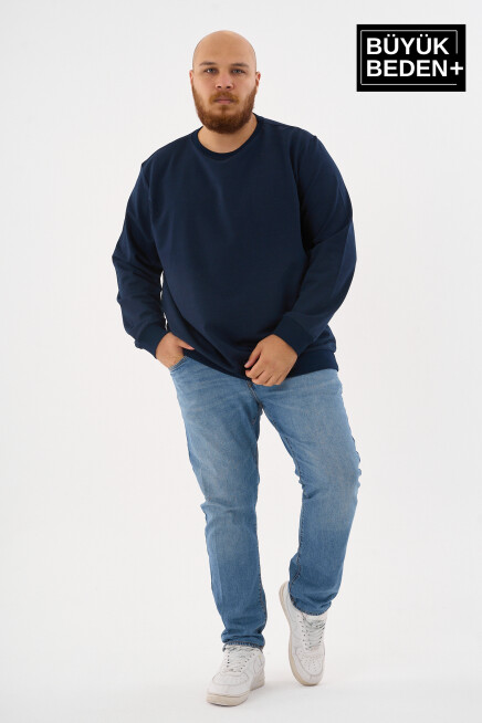 Erkek Büyük Beden Bisiklet Yaka ince Sweatshirt SPR24BSW56