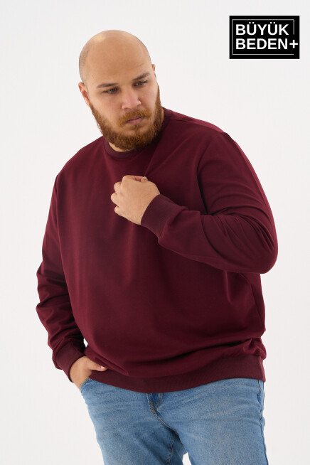 Erkek Büyük Beden Bisiklet Yaka ince Sweatshirt SPR24BSW56