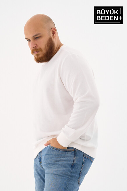 Erkek Büyük Beden Bisiklet Yaka ince Sweatshirt SPR24BSW56