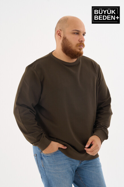 Erkek Büyük Beden Bisiklet Yaka ince Sweatshirt SPR24BSW56