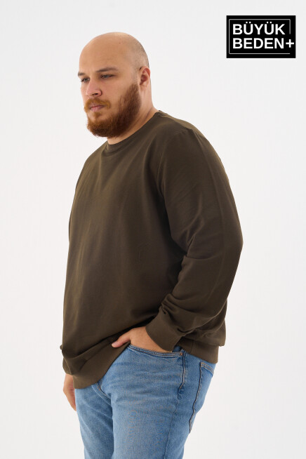 Erkek Büyük Beden Bisiklet Yaka ince Sweatshirt SPR24BSW56