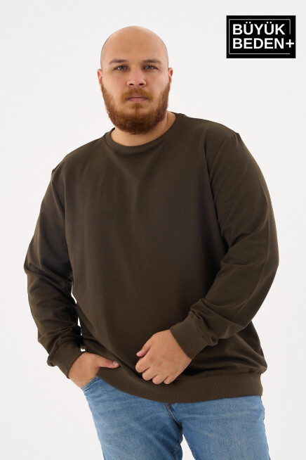 Erkek Büyük Beden Bisiklet Yaka ince Sweatshirt SPR24BSW56