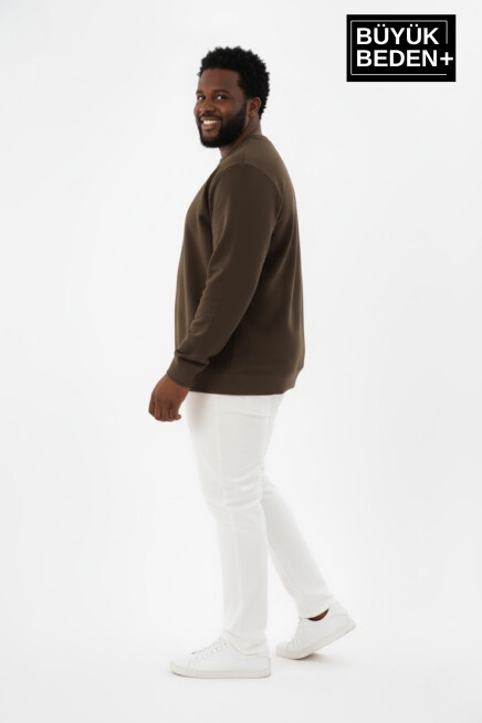 Erkek Büyük Beden Bisiklet Yaka Kollar ve Etek Ribanalı İnce Sweatshirt SPR26BSW956