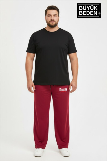 Erkek Büyük Beden BROOKLYN 1970 Baskılı Paça Reçme İnce Eşofman Altı SPR26EA952-3