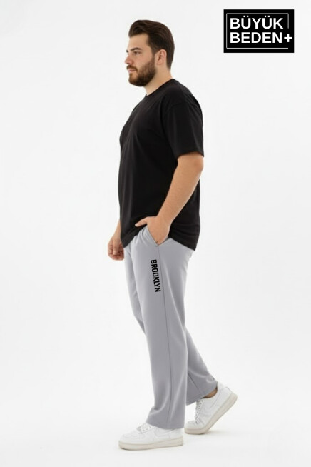 Erkek Büyük Beden BROOKLYN Baskılı Rahat Kesim Paça Reçme  ince Eşofman Altı SPR26EA952-2