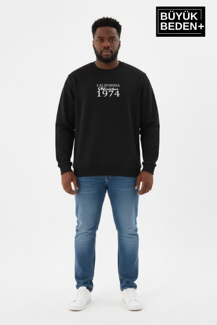 Erkek Büyük Beden California 1974 Baskılı Bisilet Yaka Sweatshirt SPR26BSW956-2