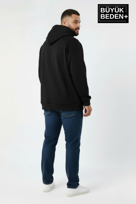 Erkek Büyük Beden Chef Baskılı Kapüşonlu Rahat Kalıp Sweatshirt SPR26BSW966