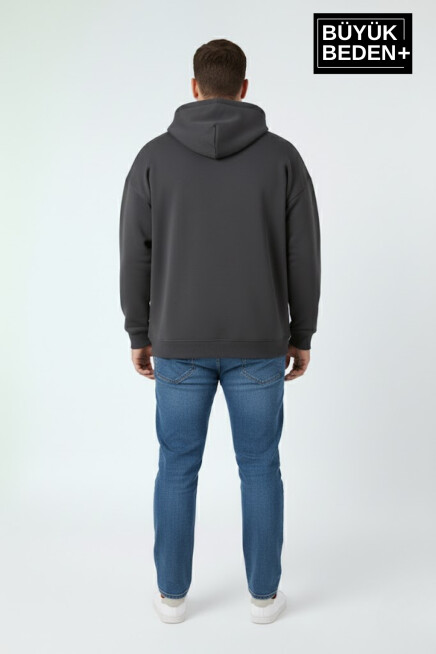 Erkek Büyük Beden Chef Baskılı Kapüşonlu Rahat Kalıp Sweatshirt SPR26BSW966